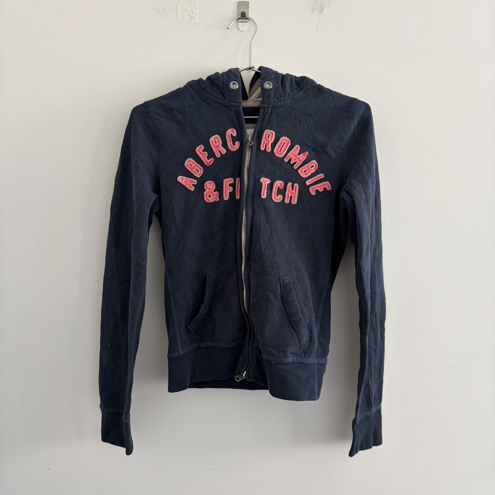 Abercrombie & Fitch Womens Navy Blue Full Zip Hoodie Logo Medium
